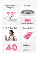 Baseus Bass BS2 Lite True Wireless Fones de ouvido Bluetooth 6.0 Fones de ouvido