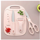 KIT Facas Tesoura Descascador Tábua Coloridos de Cozinha Aço Inoxidável 4 PEÇAS