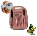 KIT Facas Tesoura Descascador Tábua Coloridos de Cozinha Aço Inoxidável 4 PEÇAS