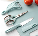 KIT Facas Tesoura Descascador Tábua Coloridos de Cozinha Aço Inoxidável 4 PEÇAS